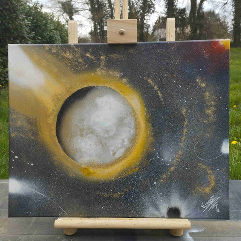 Peinture acrylique bombe, thème univers