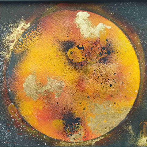 Peinture acrylique galaxie avec feuille d'or (A4) avec cadre