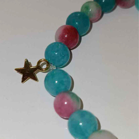 Bracelet pierre naturelle Jade rose et verte,Amazonite bleu