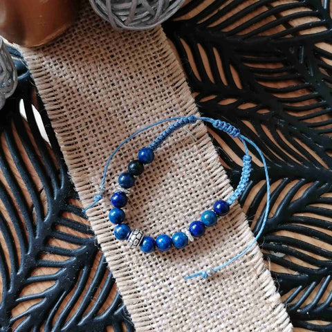 Bracelet macramé perles naturelles lapis lazuli
