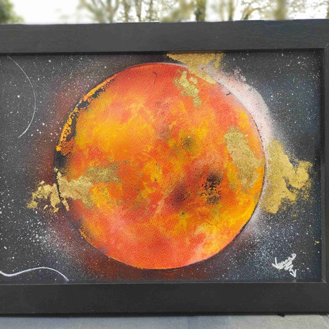 Peinture acrylique avec dorure, thème "galaxie" (A4)