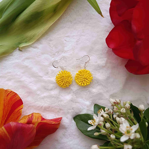 Boucles d'oreilles fleurs de pissenlits, dandelion flower, nature, mousse Eva