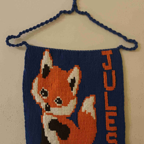 Macramé tissage décoration chambre d'enfant bebe Jules renard fox tenture prenom